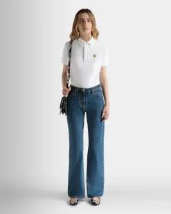 Flared Denim Pants in Medium Blue Cotton