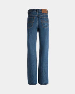 Flared Denim Pants in Medium Blue Cotton
