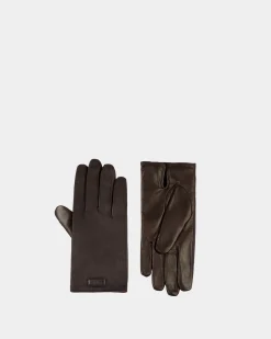Gloves With Logo In Ebano Cashmere And Leather