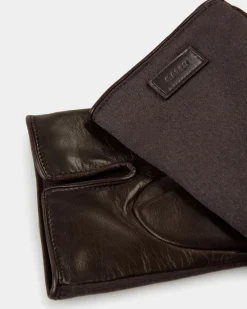Gloves With Logo In Ebano Cashmere And Leather