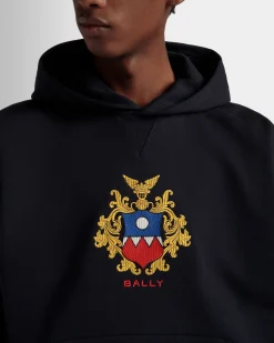 Hoodie With Bally Crest Logo In Navy Blue Cotton