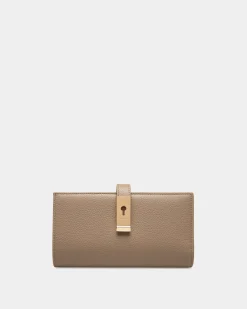 Lock Me Long Wallet In Taupe Grained Leather