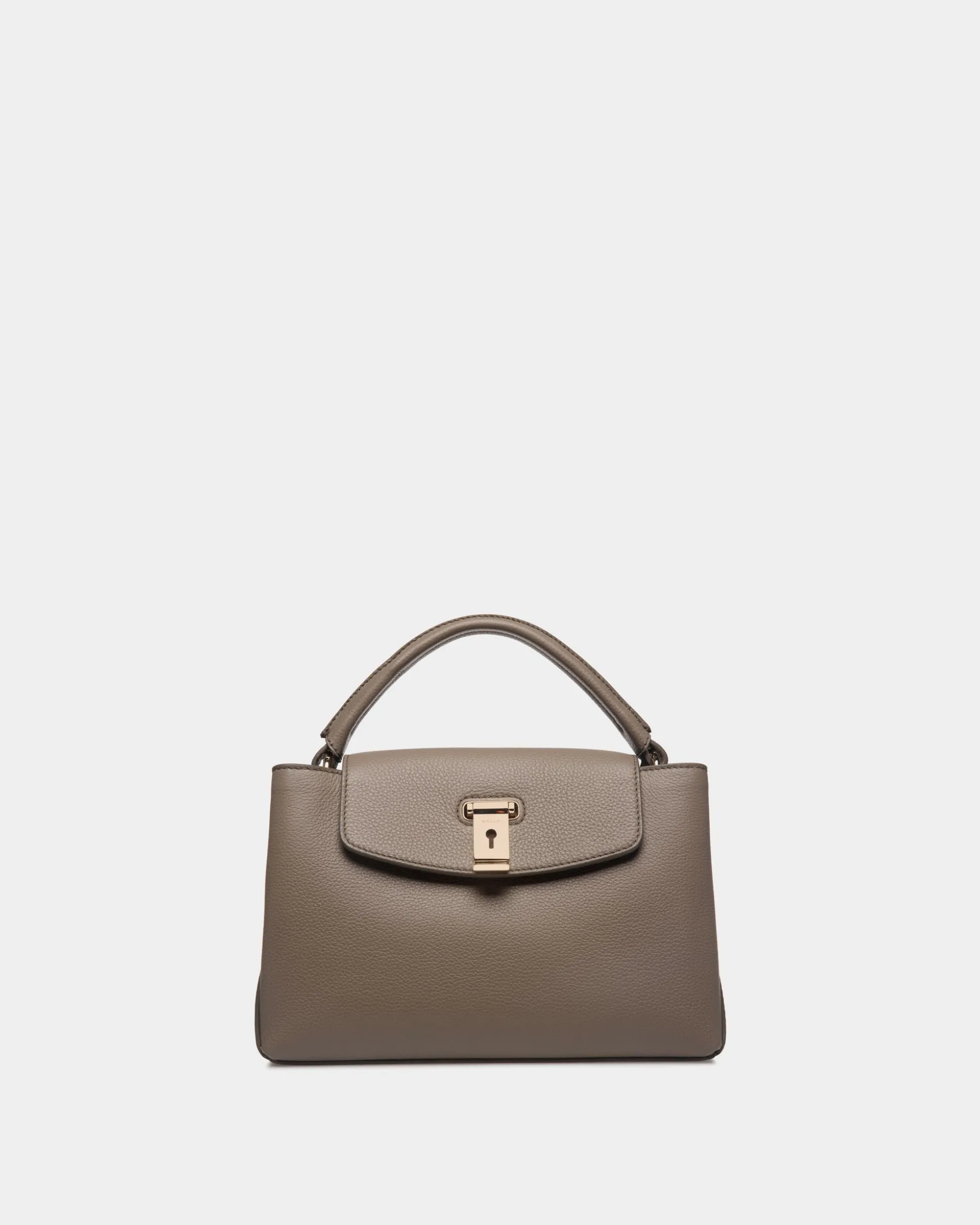 Lock Me Small Top Handle Bag In Taupe Grained Leather