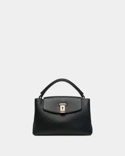 Lock Me Small Top Handle Bag In Black Grained Leather
