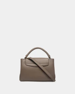 Lock Me Small Top Handle Bag In Taupe Grained Leather