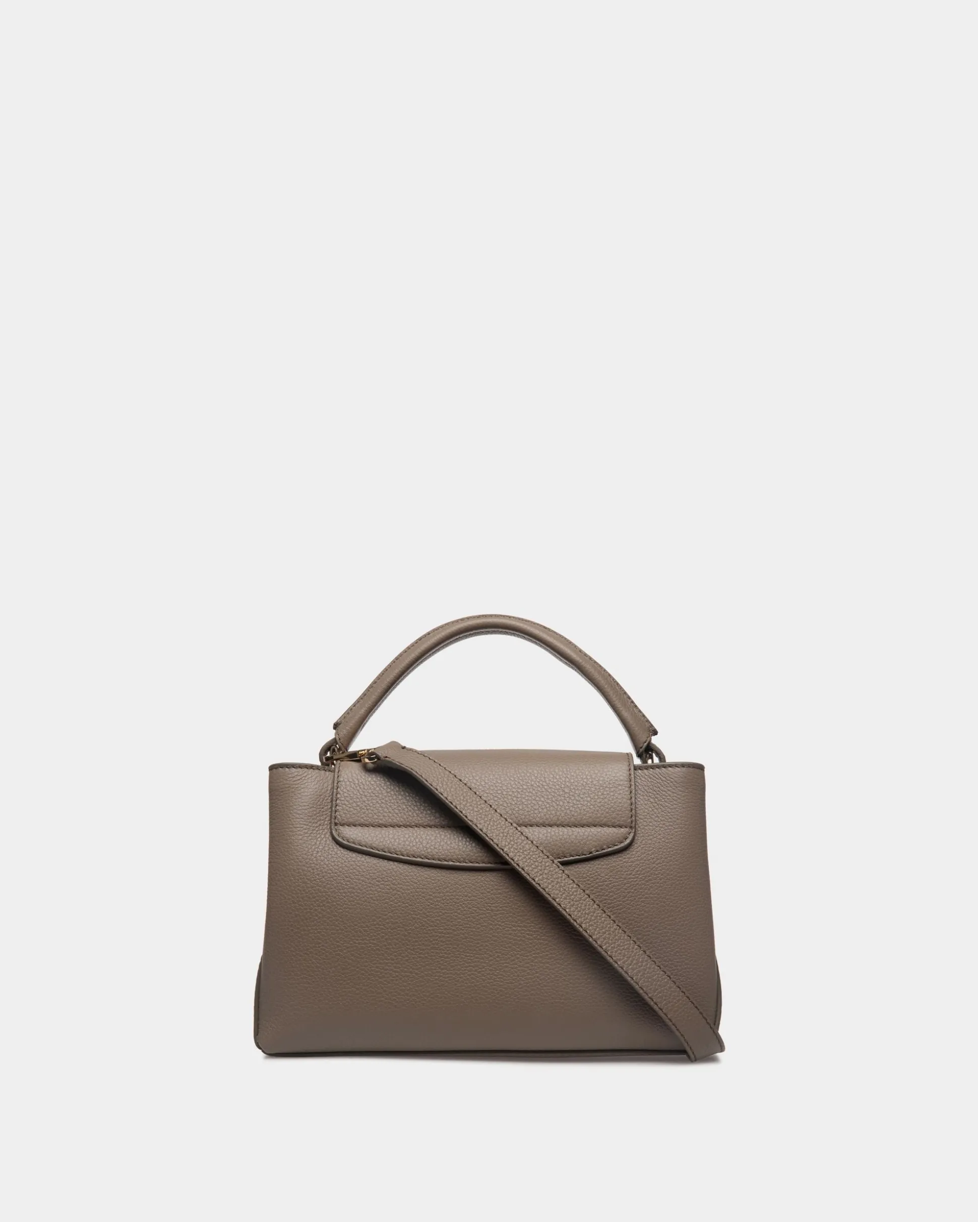 Lock Me Small Top Handle Bag In Taupe Grained Leather