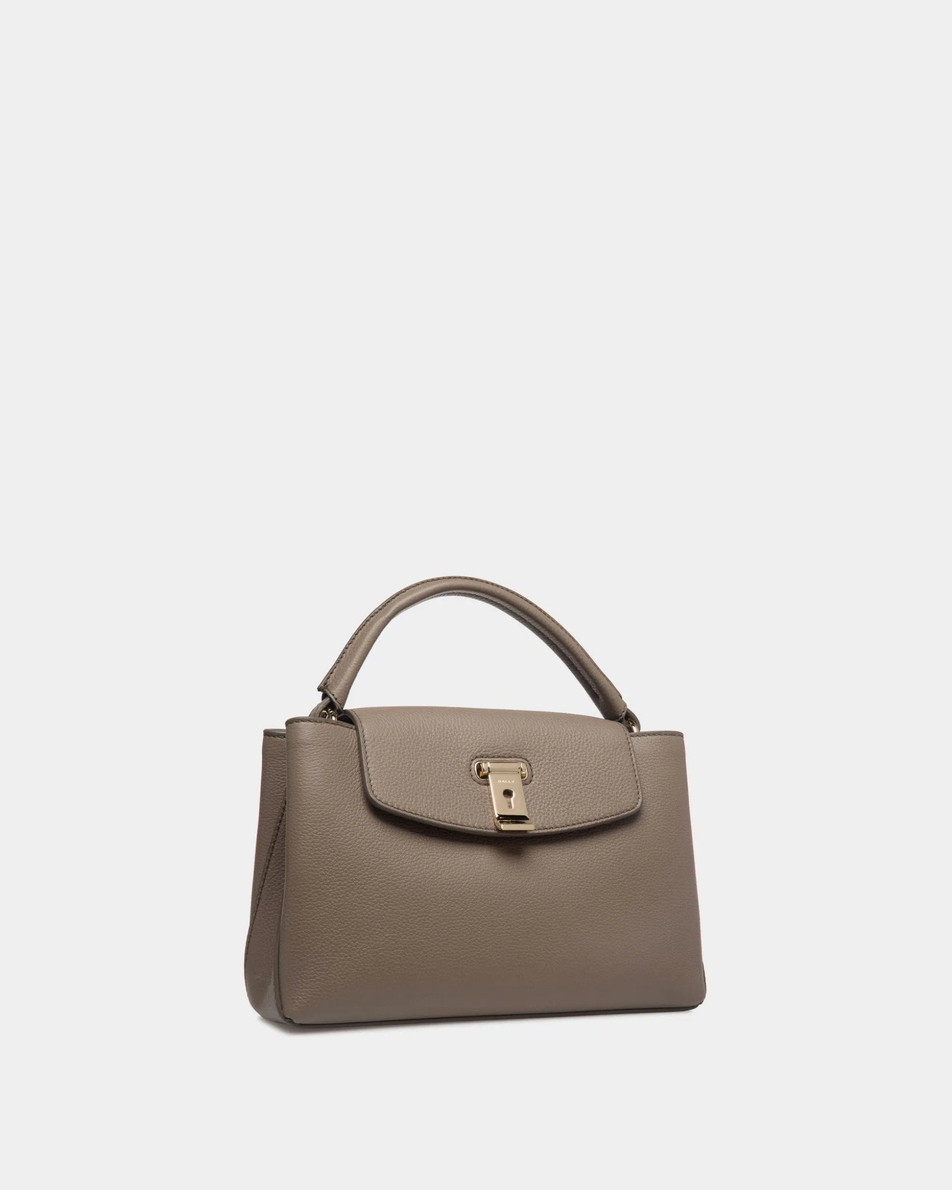 Lock Me Small Top Handle Bag In Taupe Grained Leather