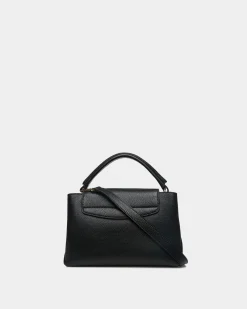 Lock Me Small Top Handle Bag In Black Grained Leather