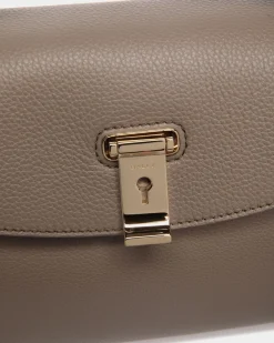 Lock Me Small Top Handle Bag In Taupe Grained Leather