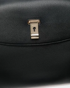 Lock Me Top Handle Bag In Black Grained Leather