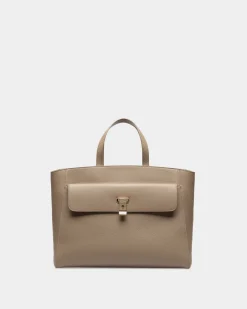 Lock Me Tote Bag In Taupe Grained Leather