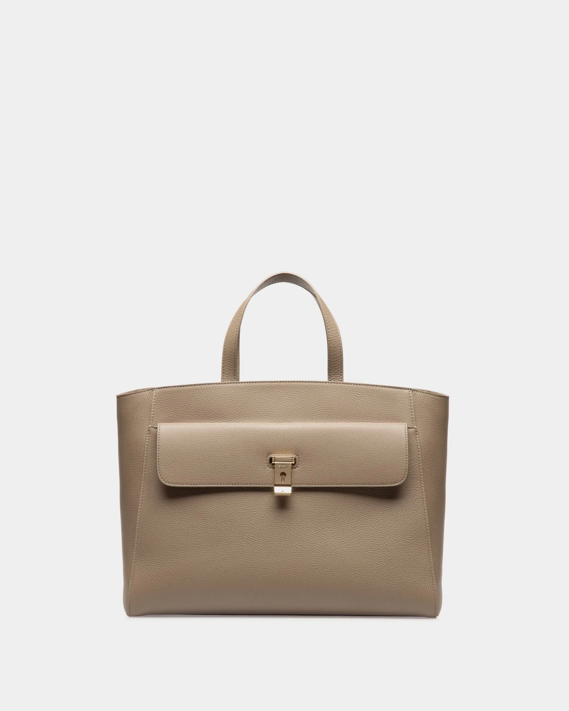 Lock Me Tote Bag In Taupe Grained Leather