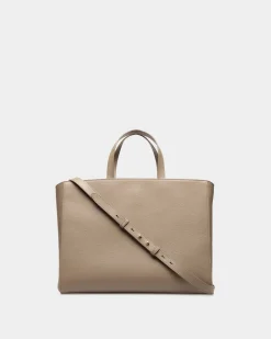 Lock Me Tote Bag In Taupe Grained Leather