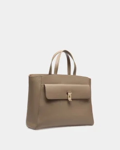Lock Me Tote Bag In Taupe Grained Leather