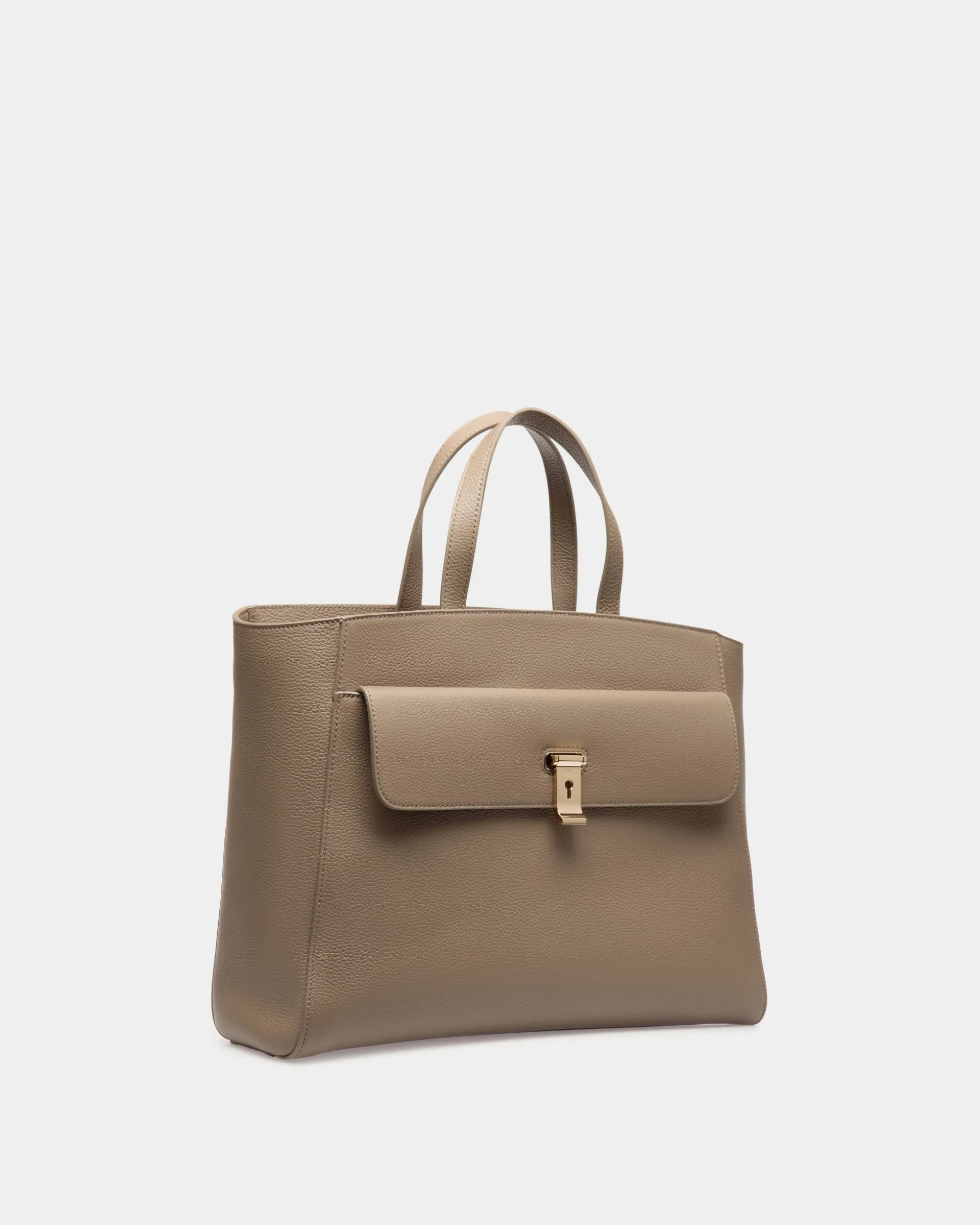 Lock Me Tote Bag In Taupe Grained Leather