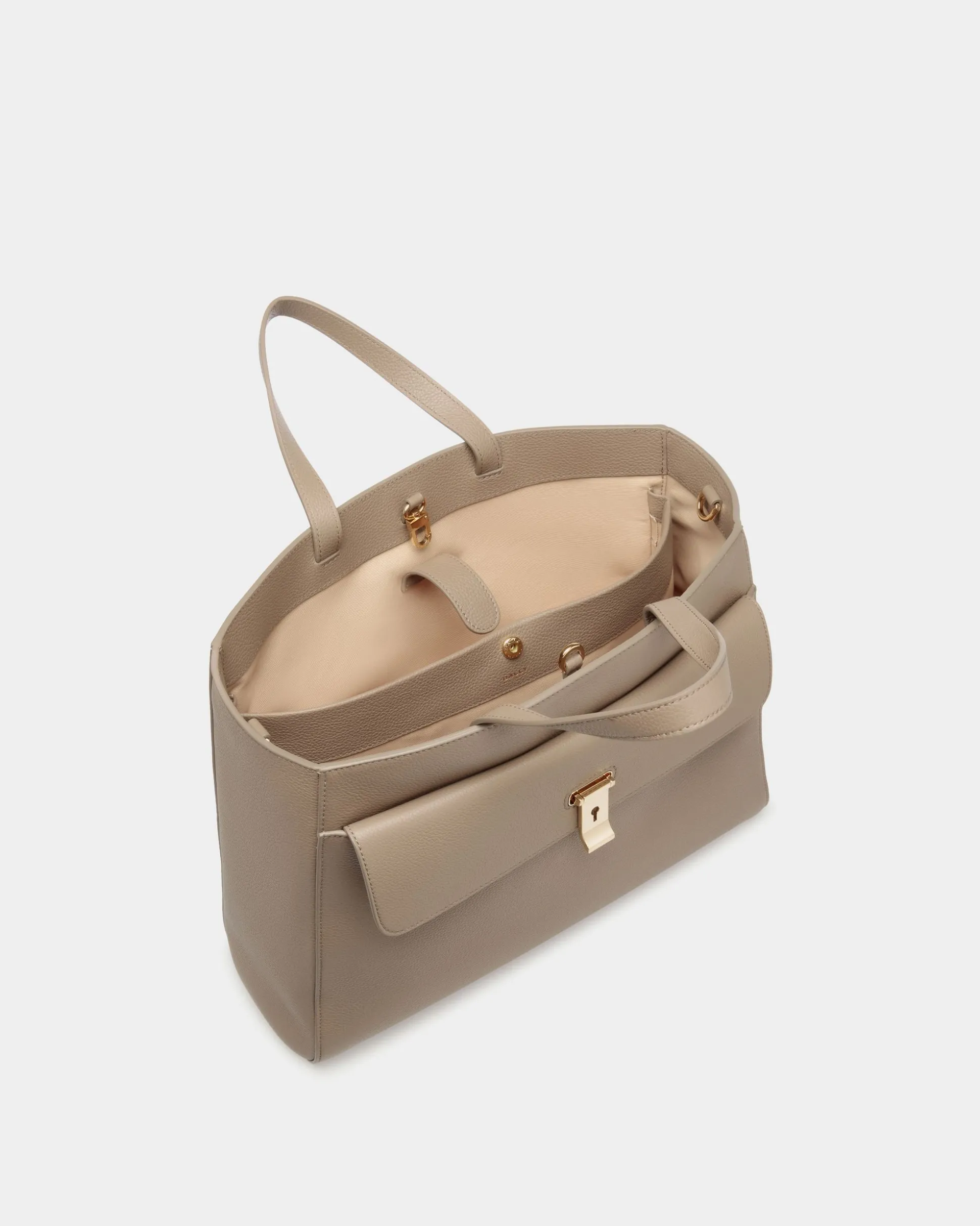Lock Me Tote Bag In Taupe Grained Leather