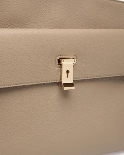 Lock Me Tote Bag In Taupe Grained Leather