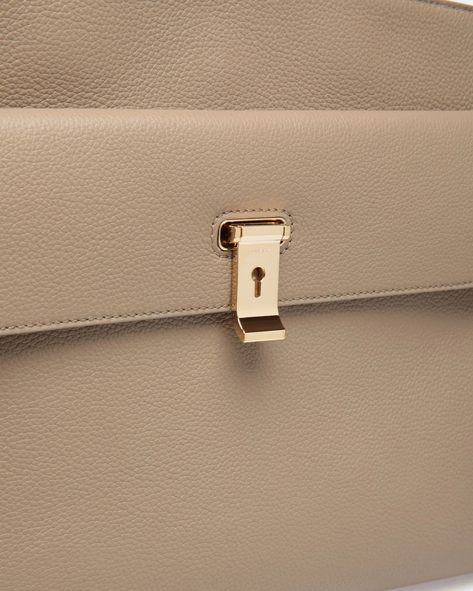 Lock Me Tote Bag In Taupe Grained Leather