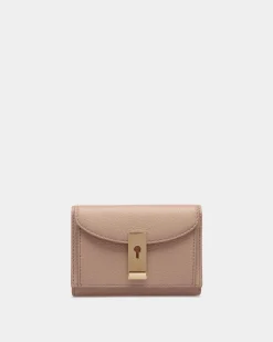 Lock Me Wallet In Nude Grained Leather