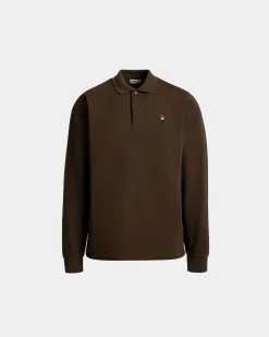 Long Sleeve Polo With Forest Mask In Brown Cotton