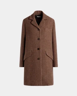 Midi Coat In Multibrown Check Wool