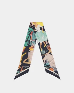 Neck Bow With Bally Ladies Print In Navy Blue Silk