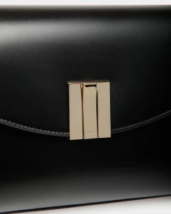 Ollam Small Top Handle Bag In Black Leather