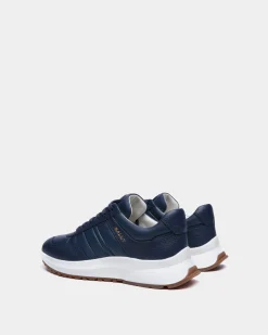 Outline Sneaker In Blue Grained Leather