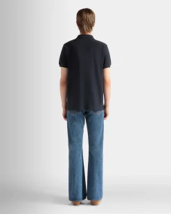 Polo Shirt in Navy Blue Cotton