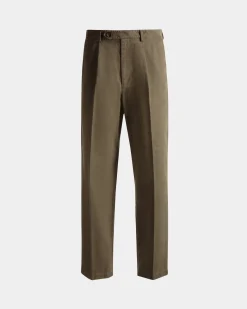 Regular Pleated Pants In Military Green Cotton