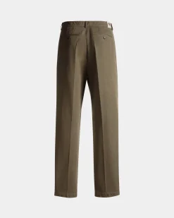 Regular Pleated Pants In Military Green Cotton