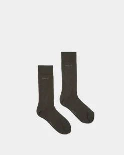 Ribbed Logo Socks In Gray Cotton Mix