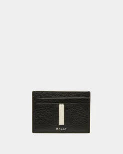 Ribbon Card Holder In Black Leather