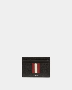 Ribbon Card Holder In Black Grained Leather