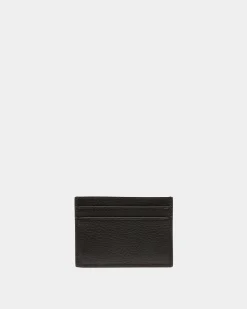 Ribbon Card Holder In Black Grained Leather