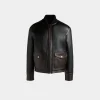 Shearling Lined Bomber in Black Leather