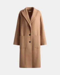 Single-Breasted Coat In Camel Cashmere Wool Mix