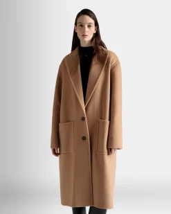 Single-Breasted Coat In Camel Cashmere Wool Mix