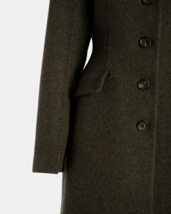 Single-Breasted Coat In Dark Green Wool