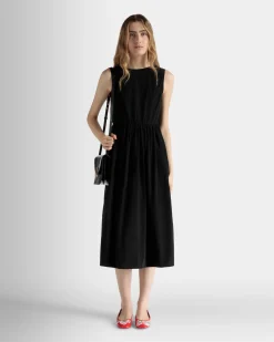 Sleeveless Midi Dress in Black Technical Duchesse