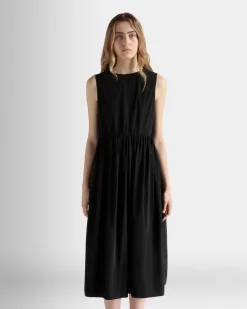 Sleeveless Midi Dress in Black Technical Duchesse