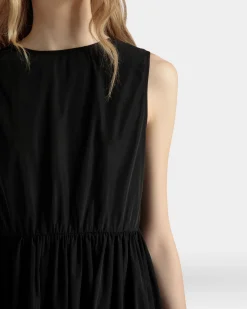Sleeveless Midi Dress in Black Technical Duchesse