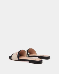 Summer Capsule Slide In Natural And Navy Blue Canvas And Leather