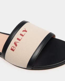 Summer Capsule Slide In Natural And Navy Blue Canvas And Leather