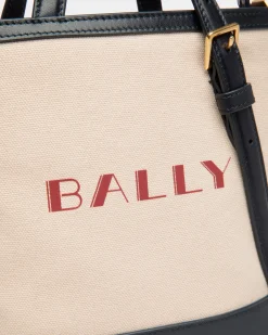 Summer Capsule Small Tote Bag In Natural And Navy Blue Canvas And Leather