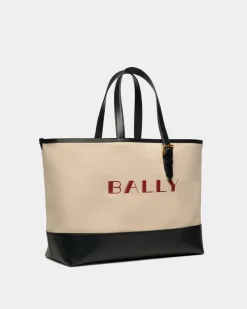 Summer Capsule Tote In Natural And Navy Blue Canvas And Leather