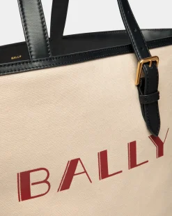 Summer Capsule Tote In Natural And Navy Blue Canvas And Leather