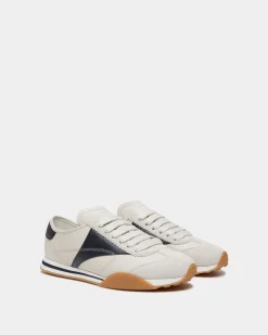 Sussex Sneaker In White And Navy Blue Leather