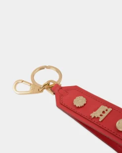 Swissness Keychain With Studs In Candy Red Leather