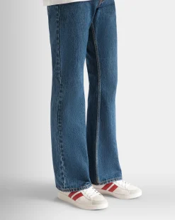 Tennis Sneaker in White and Candy Red Leather